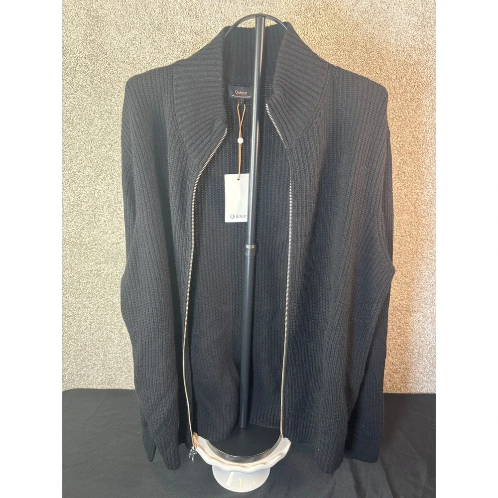 Quince Full Zip Sweater Mens L Black Mongolian Cashmere Fisherman NEW